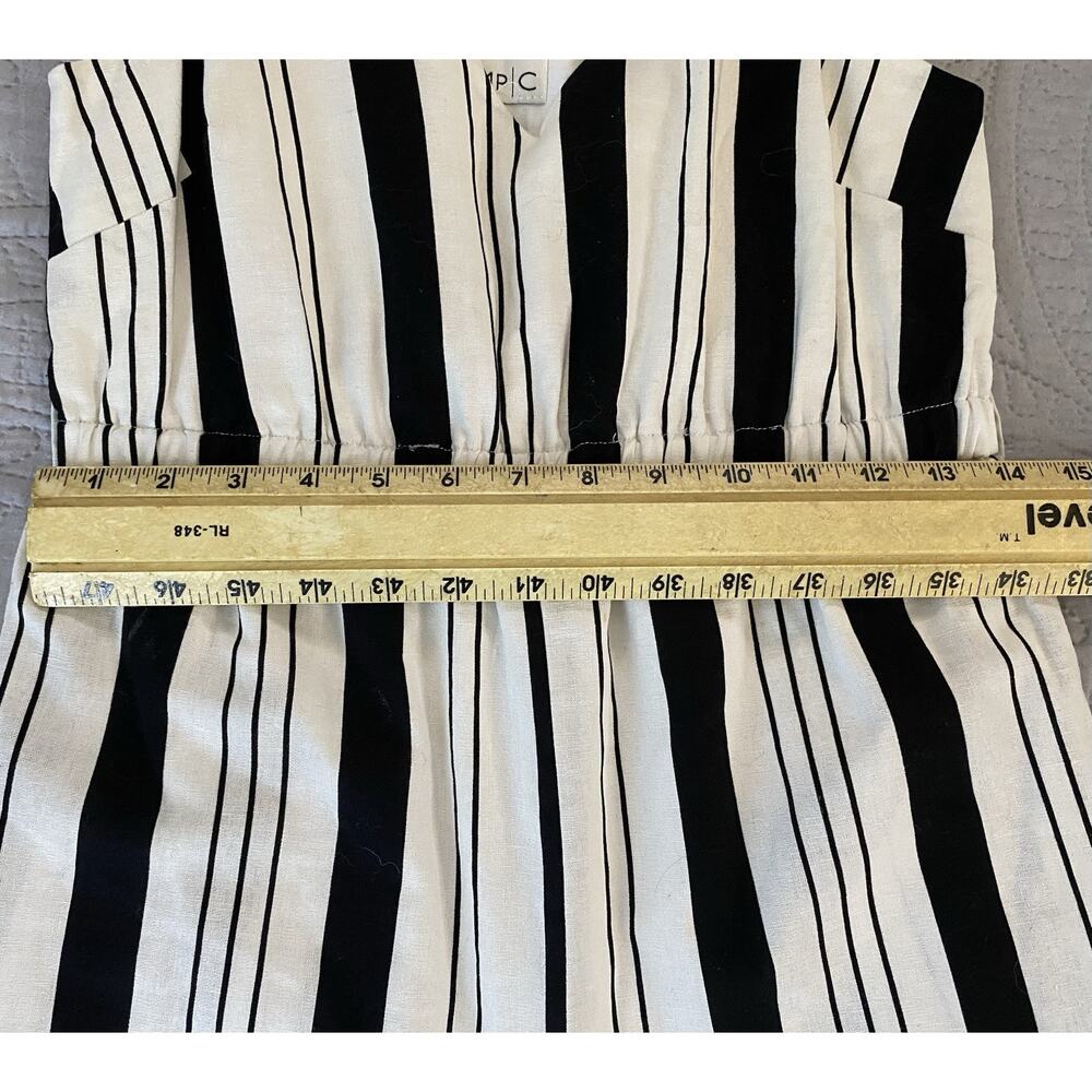 Pink Mink MPC Sz M Black Wht Stripe V Lined Elastic Waist Wide Leg Crp Jumper - Picture 9 of 12